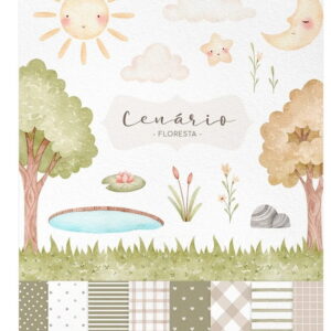Kit Digital - Cenário Floresta Aquarela