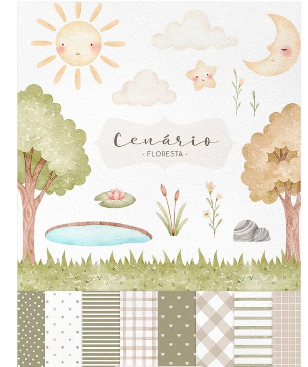 Kit Digital - Cenário Floresta Aquarela