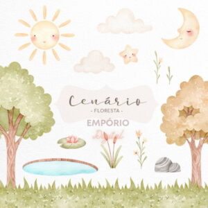 Kit Digital Cenário Floresta Aquarela
