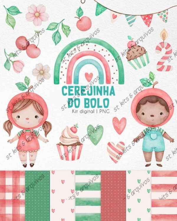 Kit Digital Cerejinha do Bolo Aquarela