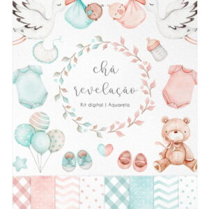 Kit Digital Chá Revelação Aquarela