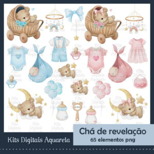 Kit Digital Ursinho Aquarela
