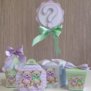 Kit Digital Chá Revelação Ursinhos Verde Lilas