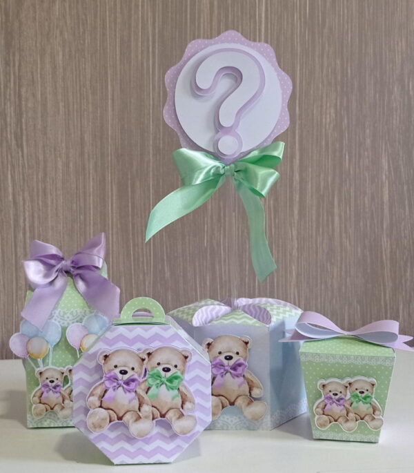 Kit Digital Chá Revelação Ursinhos Verde Lilas