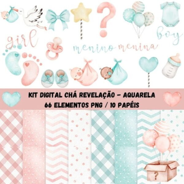 Kit Digital - Chá Revelação Urso Aquarela