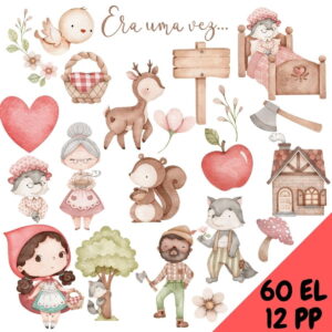 Kit Digital Chapeuzinho Vermelho Aquarela #694#