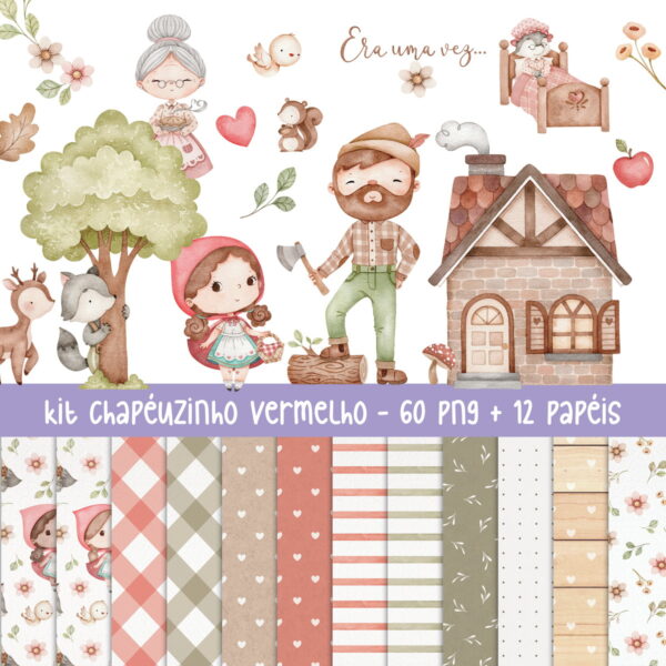 Kit Digital Chapeuzinho Vermelho Aquarela