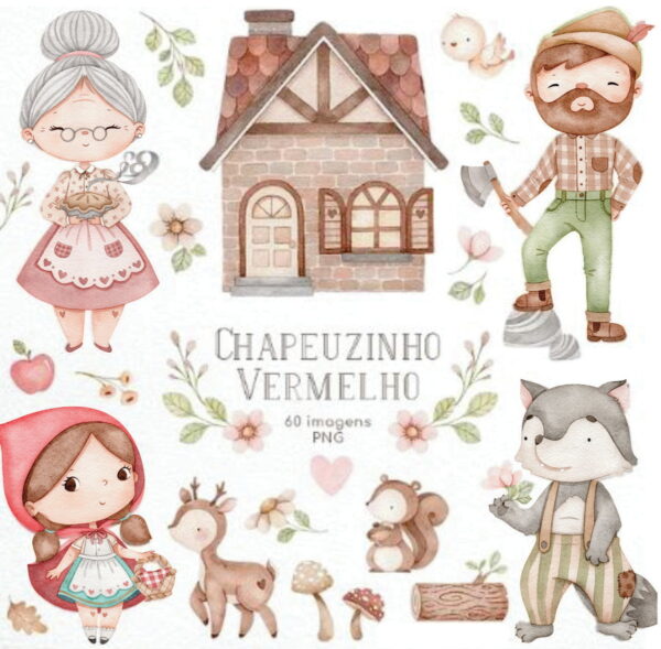 Kit Digital Chapeuzinho Vermelho Aquarela
