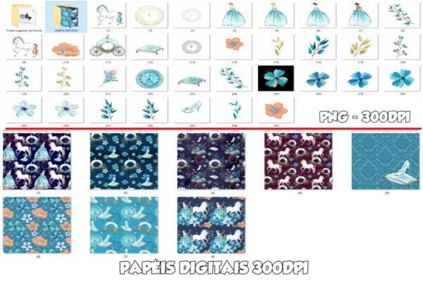 Kit Digital Cinderela Aquarela Pincelado - Image 2
