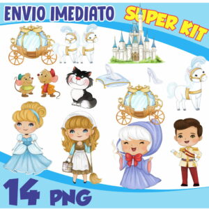 Kit Digital Cinderela Cute Aquarela