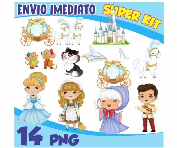 Kit Digital Cinderela Cute Aquarela