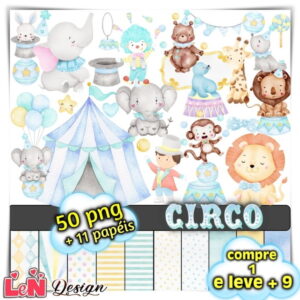 Kit Digital Circo Azul Aquarela