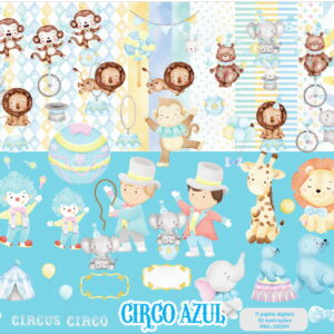 Kit Digital Circo Azul Aquarela