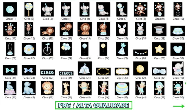 Kit Digital Circo Azul Aquarela - Image 2