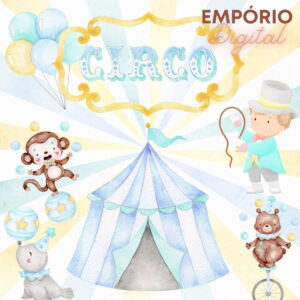 Kit Digital Circo Azul Aquarela