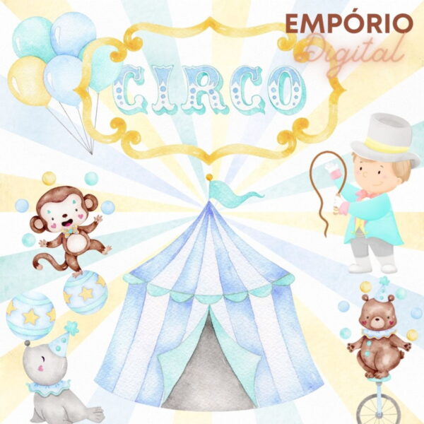 Kit Digital Circo Azul Aquarela