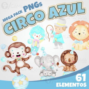 Kit Digital Circo Azul Aquarela (pague 1 Leve 3)