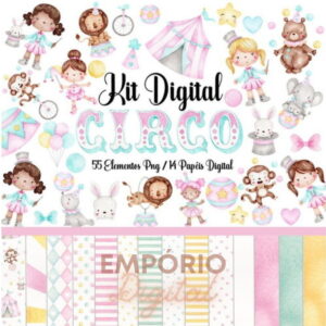 Kit Digital Circo Candy Aquarela
