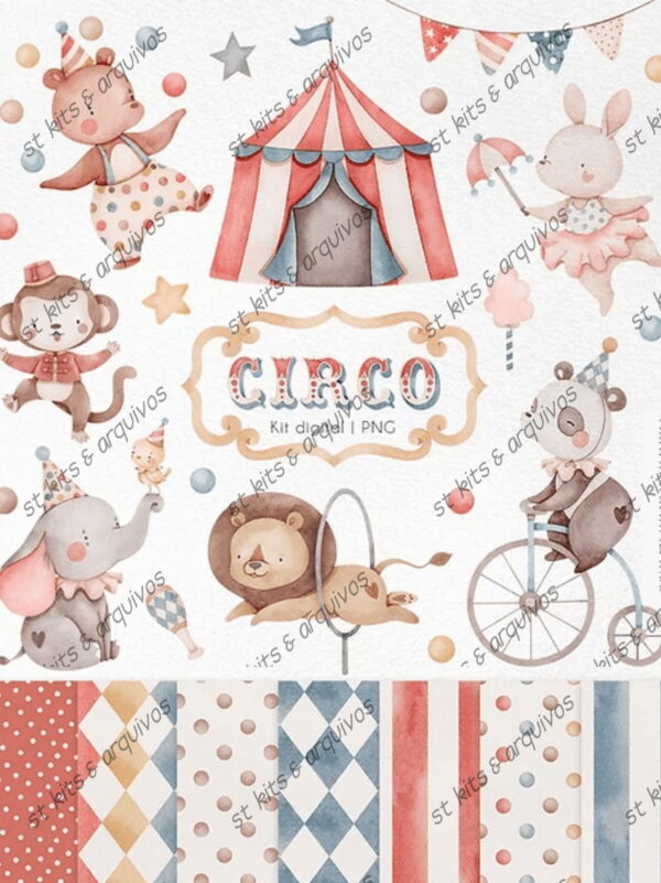 Kit Digital Circo Em Aquarela