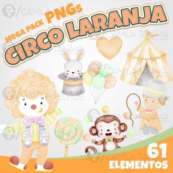 Kit Digital Circo Laranja Aquarela (pague 1 Leve 3)