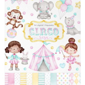 Kit Digital - Circo Rosa Aquarela