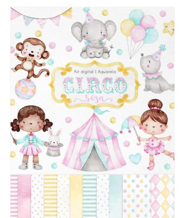 Kit Digital - Circo Rosa Aquarela