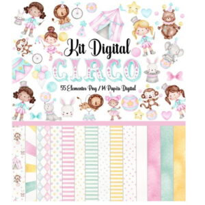 KIT DIGITAL - CIRCO ROSA AQUARELA