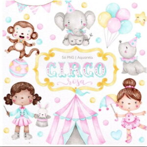 Kit Digital Circo Rosa Aquarela