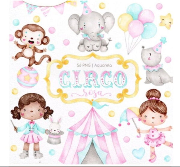 Kit Digital Circo Rosa Aquarela