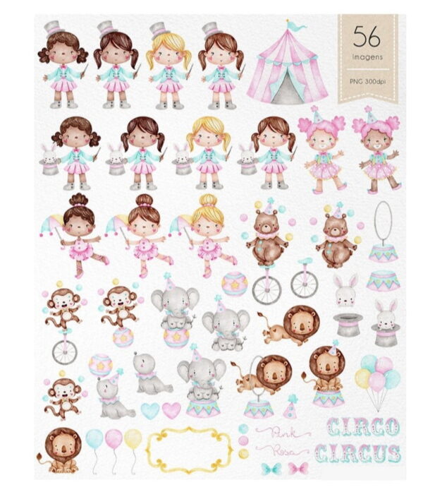 Kit Digital - Circo Rosa Aquarela - Imagem 2