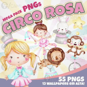 Kit Digital Circo Rosa Aquarela (pague 1 Leve 3)