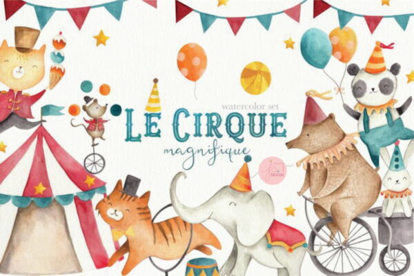 Kit Digital Circo Aquarela Vintage 2