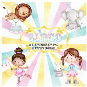 Kit Digital Circo Rosa Aquarelado