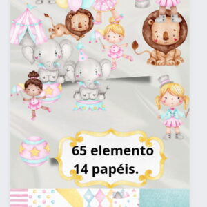 Kit Digital Circo Rosa Candy Aquarela Png - Scrapbook