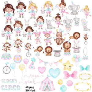Kit Digital Circo Rosa Aquarela Png 009 Compre 1 Leve 2