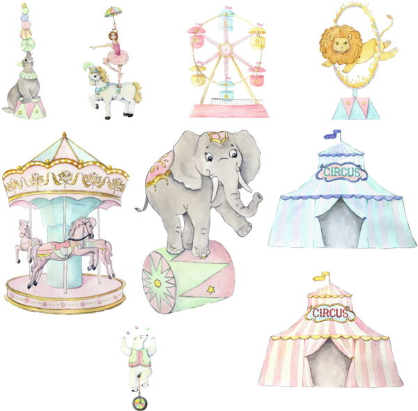 Kit digital Circo Rosa Vintage Aquarela - ENVIO IMEDIATO - Imagem 2