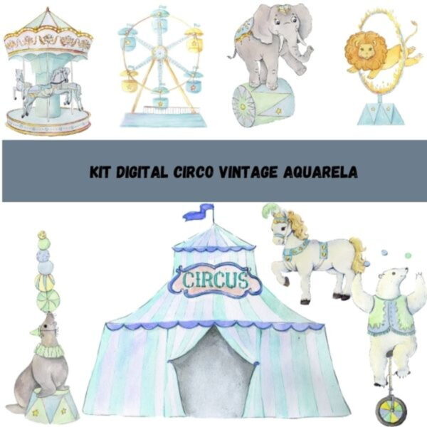Kit Digital Circo Vintage Aquarela