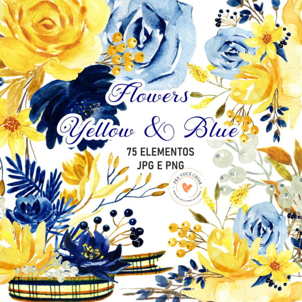 Kit Digital Clipart Amarelo e Azul