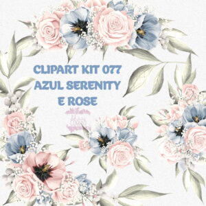 Kit Digital Clipart Azul Serenity e Rose