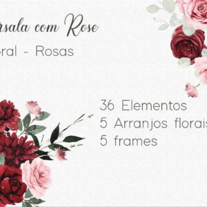 Kit Digital Clipart Floral Marsala com Rose
