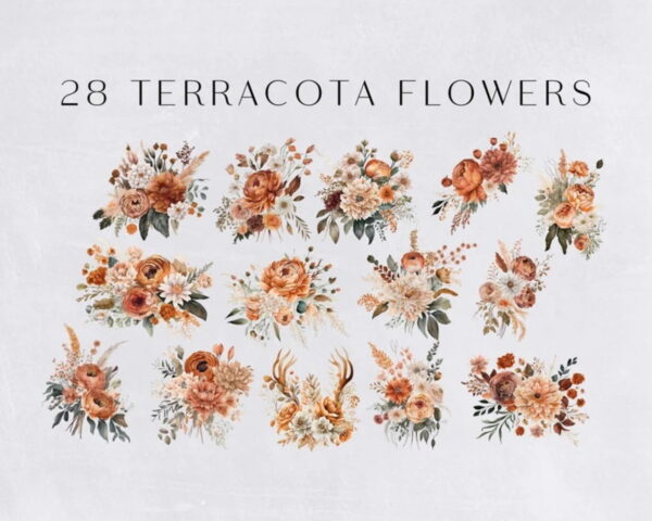 Kit Digital Clipart Floral Terracota - Imagem 2