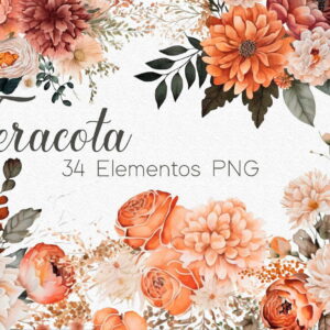 Kit Digital Clipart Floral Terracota