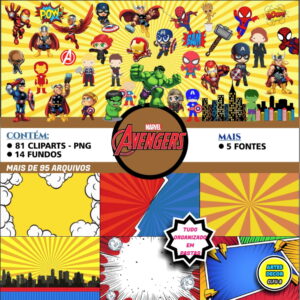 Kit Digital Cliparts e Fundos Temáticos Vingadores Cute