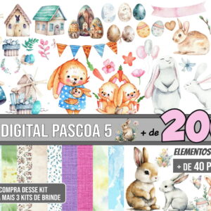 Kit Digital Páscoa 5 Aquarela + 3 Kits de Imagens de Brinde