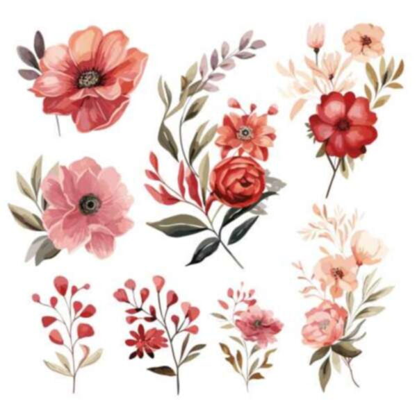 Kit Digital Coleção de Buquê de Flores em Aquarela