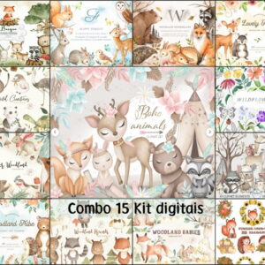 Kit Digital: Combo Bosque Aquarela com 15 Kits Digitais