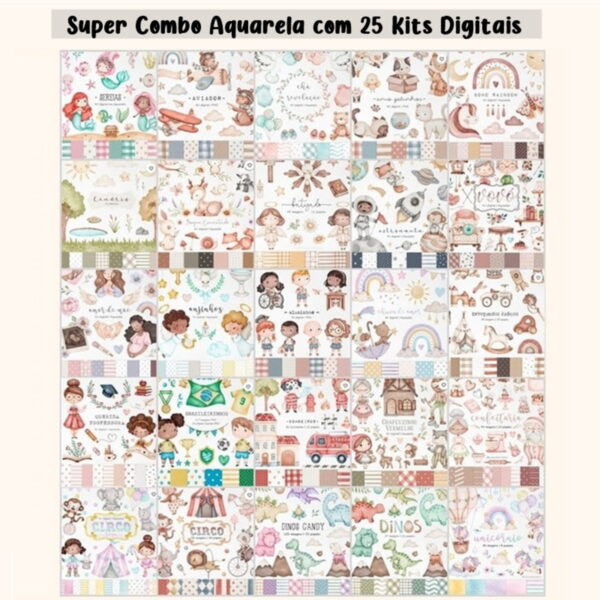 Kit Digital - Combo com 25 Kits Digitais Aquarela