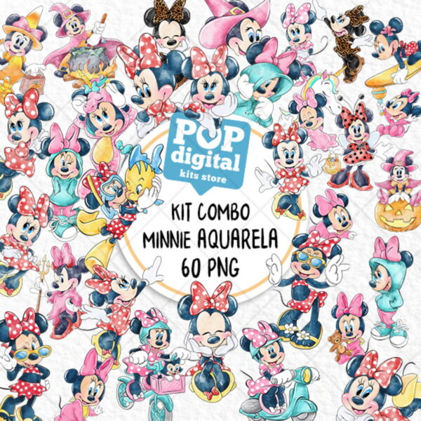 Kit Digital Combo Minnie Aquarela