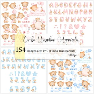 Kit Digital - Combo Ursinhos Aquarela (4 Kit's)