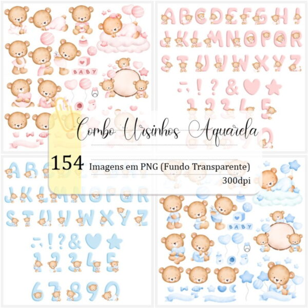 Kit Digital - Combo Ursinhos Aquarela (4 Kit's)